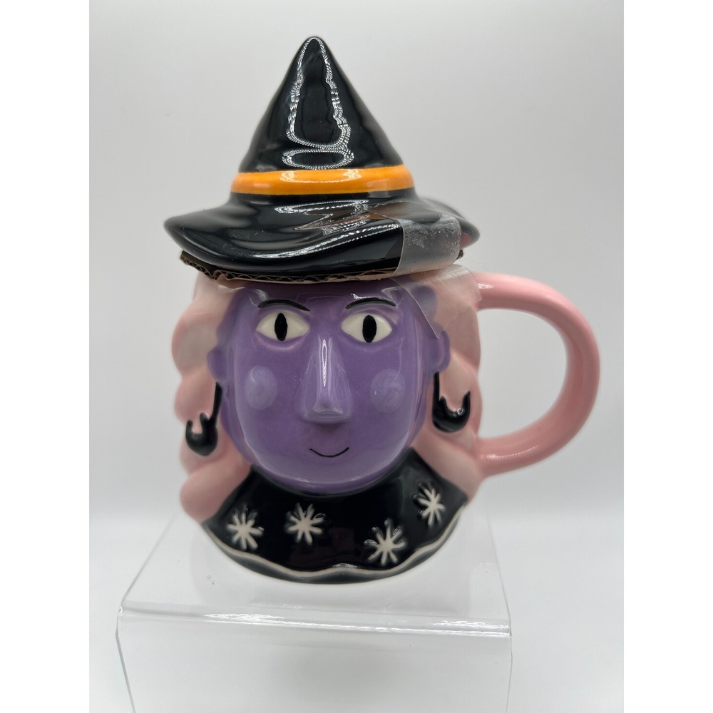 2025 Hyde & EEK Pink Hair Purple Witch Mug With Hat Lid Halloween Stoneware NWT
